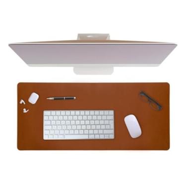 Imagem de Tapete de mesa em couro e camurça, confortável e antiderrapante, 80 x 40 cm, inclui tapete de mouse em couro (Kit Desk+Mouse Pad Caramelo)