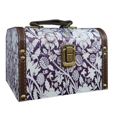 Imagem de XIAOAIKA Caixa de armazenamento decorativa vintage com alça, baú organizador de lembranças floral retrô William Morris para joias, bugigangas, embalagem de presente e decoração de casa, 18 x 12 x 12
