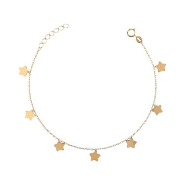 Imagem de Milor Pulseira feminina com pingente de estrela de ouro 9K – Joias de ouro italiano hipoalergênicas com corrente de rolo e fecho lagosta – Feito na Itália – Presente elegante para aniversário