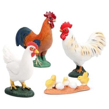 Imagem de Alomejor Decoração de Frango, Estatuetas de Frango, Conjunto de 4 Peças de Animais de Fazenda Simulados Com Pintinhos de Galinha, Decoração de Fazenda Pintada à Mão para Mesa de Jardim