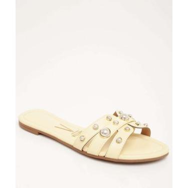 Imagem de Rasteirinha Feminina Tiras Pérolas Sintéticas Vizzano-64056, Amarelo, 