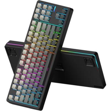Imagem de SMACKAPE Teclado mecânico sem fio Impact80 Tri-Modo, com fio USB-C, suporte de junta de 87 teclas de troca quente, barra de luz RGB, bateria de 8000 mAh, teclado RS8 compatível com QMK/VIA para