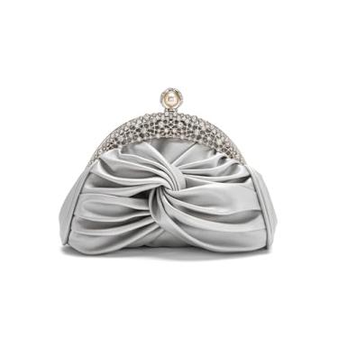 Imagem de Sweetovo Bolsa clutch feminina com strass, bolsa de ombro brilhante para festa e casamento com corrente, Prata