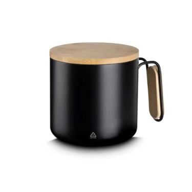 Imagem de Caneca Térmica Inox 380ml com Tampa de Bambu – Parede Dupla, Vedação Segura e Design Elegante Preto