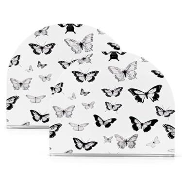 Imagem de Wassud Porta-guardanapos de acrílico borboletas, dispensador de guardanapos de papel moderno em forma de U para mesa, cozinha, sala de jantar, bancada 2 peças (comporta 50-60 guardanapos)