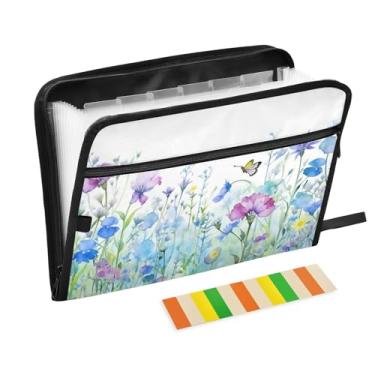 Imagem de Wassud Aquarela campo de flores (2) pasta organizadora de arquivos de papel A4 com etiquetas pasta de arquivo expansível com 13 bolsos