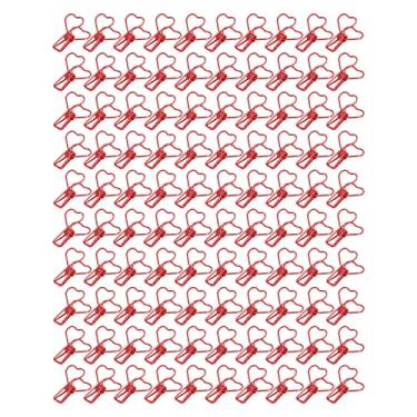 Imagem de 100 grampos ocos da pasta da forma do coração dos pces grampos de papel pequenos do escritório do metal para bilhetes dos certificados dos documentos material durável forte do (Vermelha)