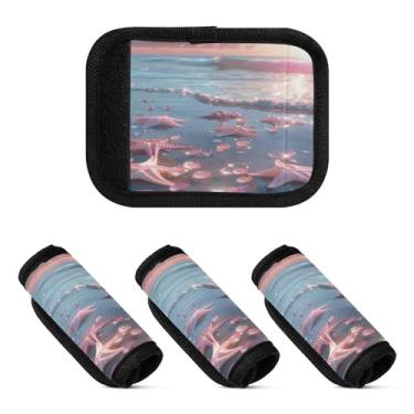 Imagem de Qilmy Beautiful Starfish Shells Bagagem Handle Wrap Pacote com 4 Identificadores de Bagagem Tag Comfort Handle Grips Capa para Carrinho de Viagem Bolsa Mala Avião Acessórios de Viagem 1635
