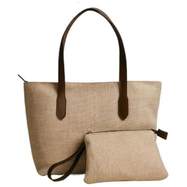 Imagem de Bolsa De Praia E Piscina Tecida Em Palha – Com AlçA De Ombro, Ideal Para Uso DiáRio No VerãO(Off white/Caramelo)