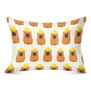 Imagem de Burbuja Fronha corporal de capivaras de desenho animado 53 x 137 cm, capa de almofada de pelúcia ultramacia e aconchegante com zíper para pele de cabelo