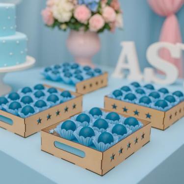 Imagem de Kit com 10 Bandeja MDF Cru 30x20x6 para Decoração de Festa e Cesta para Presentes Coração, Estrela, Te Amo, Feliz Aniversário e Lisa ()