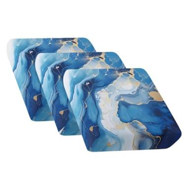 Imagem de Wanyint 3 peças de capa de almofada de sofá elástica seccional antiderrapante para decoração de móveis para poltrona secional, sofá, azul mármore, branco