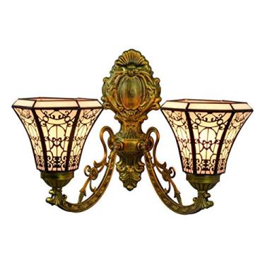 Imagem de Luminária de parede estilo Tiffany com 2 lâmpadas, design criativo em vitral árabe, iluminação direcionada para cima e para baixo, ideal para quarto, sala de estar, corredor e varanda, 15 cm