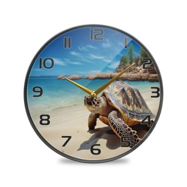 Imagem de YETTASBIN Relógio de parede acrílico tartaruga marinha - Silencioso, sem tique-taque, operado por bateria, relógio redondo decorativo criativo para cozinha, sala de estar, banheiro, decoração de