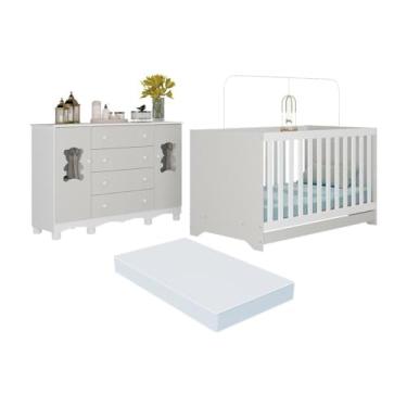 Imagem de Berço Americano 3 em 1 com Colchão Incluso e Cômoda 2 Portas 4 Gavetas Ternura Multimóveis Mp4738 Branco/off White
