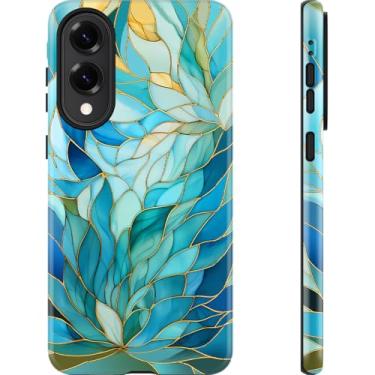 Imagem de Esdot Capa para Samsung Galaxy S25 Edge, estética vintage folhas azuis flor feminina Shell, compatível com Magsafe, capa de telefone moderna exclusiva retrô retrô ocidental protetora fina de silicone