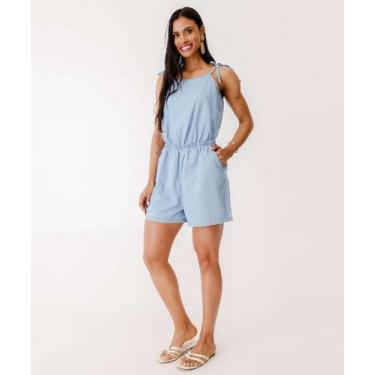 Imagem de Macaquinho Feminino Jeans Bolsos Alças Finas Marisa-18016, M, Jeans az