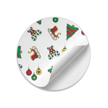 Imagem de Adesivos Redondos Natalinos Doodle 25 Unidades Para Decoração e Presentes - Tamanho 30x30cm