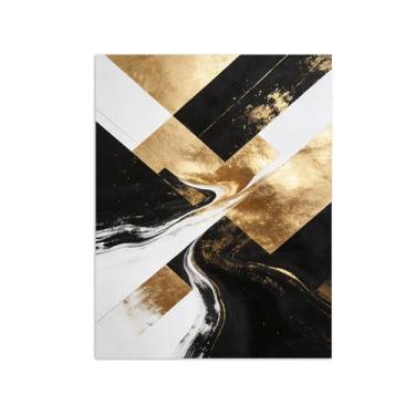 Imagem de Impressões abstratas em tela-Quadro texturizado para parede-Preto branco e dourado-Pintura moderna para sala de estar 50x65cm Sem Moldura