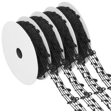 Imagem de Conjunto de fita de gorgorão para notas musicais, 4 rolos, 10 jardas, artesanato, notas musicais, acabamento decorativo de poliéster para embrulho de presente DIY, decoração de festa e mãe (preta)