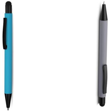 Imagem de Caneta Esferográfica Touch Screen Metálica, Corpo Emborrachado, Escrita Azul, Ponta Fina 0.7mm, Design Moderno, para Escritório, 14.5cm (Azul e Branco 1)