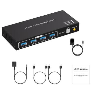 Imagem de ZEZEFUFU Interruptor HDMI KVM USB 2x1 USB 3.0 KVM Switch HDMI 2 portas 8K 60Hz 4K 120Hz HDMI KVM Switch para 2 computadores, 1 monitor e 4 portas USB 3.0
