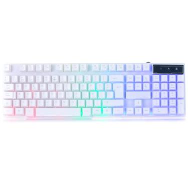 Imagem de Orzly Teclado branco para jogos RGB USB com fio arco-íris projetado para jogadores de PC, PS4, PS5, laptop, Xbox, Nintendo Switch, RX-250 Hornet Edition
