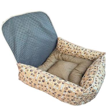 Imagem de Kit 2 Pçs Cama Pet e Capa Protetora 2 em 1 para Assento Traseiro Veicular Pequeno com Colchonete Toddy Estampado Impermeável Marrom