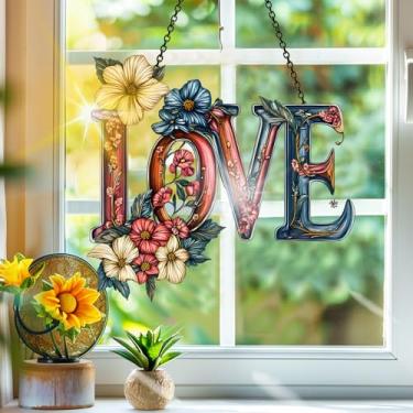 Imagem de Acrílico colorido, apanhadores de sol adoram decoração de janela pendurada com flores, arte de parede de arco-íris, para varanda, interior e exterior, jardim, enfeites de Natal, decoração 19 x 19 cm