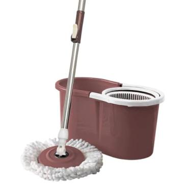 Imagem de Mop Rotatório Compact Nobre 9L – Conjunto Completo com Balde Centrifugador, Cesto e Refil de Microfibra – Cor Exclusiva Rosa Marsala