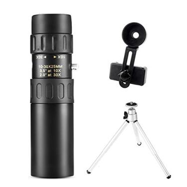Imagem de Telescópio monocular, telescópio monocular de metal de alta potência, telescópio monocular de 10-30 x 25, telescópio monocular, suporta smartphone com luz para observação de pássaros adultos