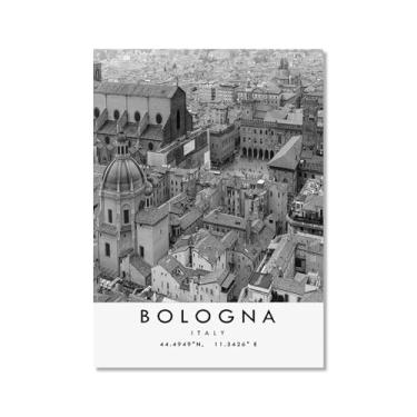 Imagem de Pôster de viagem preto e branco impressão paisagem da cidade do mundo pintura em tela Bolonha arte de parede decoração de casa (20 x 30 polegadas (50 x 75 cm), sem moldura)