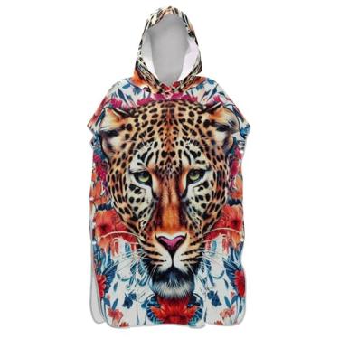 Imagem de TSENQUE Poncho de surfe para trocador de roupas de banho de praia com capuz absorvente masculino poncho com capuz arte leopardo colorido floral