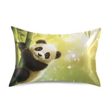 Imagem de Fronhas fofas fofas panda penduradas bambu padrão king queen fronhas de cetim refrescantes capas de almofada conforto arte fofa tamanho king 101,6 cm x 50,8 cm