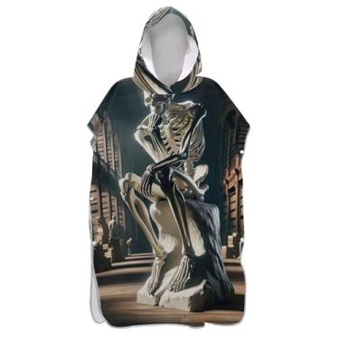 Imagem de TSENQUE Esqueleto chique arte escura poncho de surfe para adultos trocador plus size feminino ponchos com capuz praia moletom toalha natação