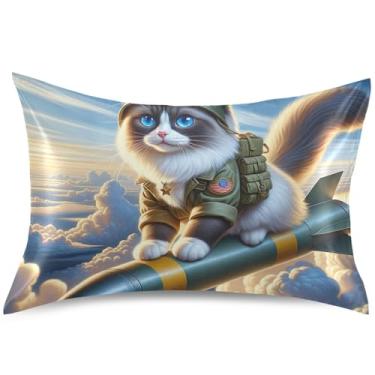 Imagem de Ragdoll Cat Solider Funny Satin Pillow Case King Queen Standard Pillow Sham Graphic Cooling Pillow Sham Soft Pillow Cover, Queen Size, 76,2 cm x 50,8 cm