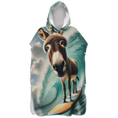 Imagem de Joisal Poncho de surfe trocador para adultos toalha de praia com capuz floral absorvente masculino poncho com capuz animal burro fofo