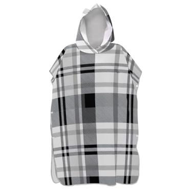 Imagem de Poncho de surfe para adultos trocador de roupa de praia com capuz toalha de banho de secagem rápida homens mulheres poncho com capuz clássico preto branco xadrez listrado