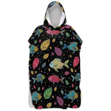 Imagem de Joisal Roupão de mudança de poncho de surfe preto fofo colorido para adultos poncho masculino absorvente com capuz toalha de natação