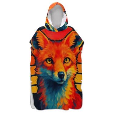 Imagem de TSENQUE Poncho de surfe tamanho grande para trocador de roupas de banho de praia com capuz estilizadas raposa proeminente pôr do sol ponchos femininos com capuz