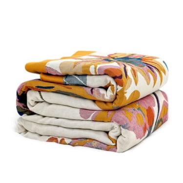 Imagem de Cobertor Boho para sofá 100% algodão ultra macio colcha rústica borboleta e floral bordado duplo cobertor de outono, 127 cm x 152 cm Todas as estações para sofá cadeira