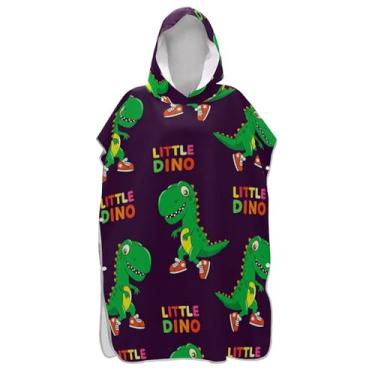 Imagem de TSENQUE Lindo poncho de surf preto de dinossauro verde para adultos trocador vestível masculino feminino poncho com capuz toalha de praia estampada