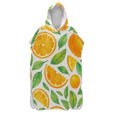Imagem de Aquarela Fatias de laranja Greenleaves Surf Poncho Trocador Roupão para Adul Praia Banho com Capuz Toalhas Plus Size Masculino Poncho com Capuz