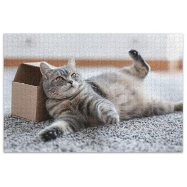 Imagem de A Cat is Lying on The Carpet and Adult Puzzles, 1000 peças, presentes para jogo de elefante branco, quebra-cabeças exclusivos, estampa de animal fofo