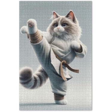 Imagem de Ragdoll Karatê Gato Engraçado Adultos Quebra-cabeça 500 Peças Engraçado Jogo de Quebra-cabeça Presentes Prime Puzzles Arte de Pintura Animal, 50 x 37 centímetros