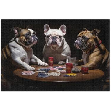 Imagem de Quebra-cabeça engraçado buldogues fofos para adultos 1000 peças natureza brinquedo jogo arte mordaça presente quebra-cabeça elefante branco presentes engraçados