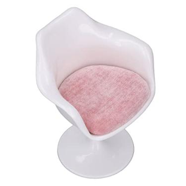 Imagem de Generic Casa de Boneca Abs Branco Rosa Cadeira Giratória para Casa de Bonecas 1:6, Cadeira de Escritório Em Miniatura Romântica para Decoração de Móveis de de (Com apoio de braço)