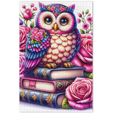 Imagem de Quebra-cabeças coloridos com flores de coruja fofas para adultos, 1000 peças, natureza, jogos, tecnologia, presentes, quebra-cabeças legais para adultos, arte de animais, 75 x 40 cm