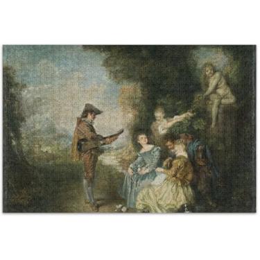 Imagem de Antoine Watteau Pintura Amor Adultos Quebra-cabeças 500 Peças Presentes Elefante Branco Engraçado Personalizado Paisagem Quebra-cabeça Paisagem, 50 x 35 centímetros