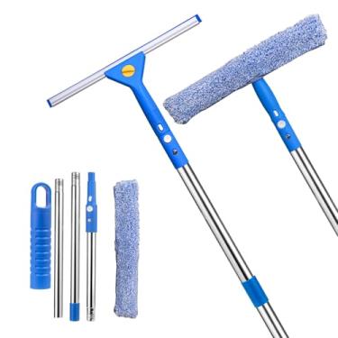 Imagem de MRDARENSU Kit profissional de limpeza de janelas, rodo de janela 2 em 1 com postes de extensão de 119 cm, adequado para janelas internas e externas, vidro alto, janelas altas, limpeza de para-brisa de